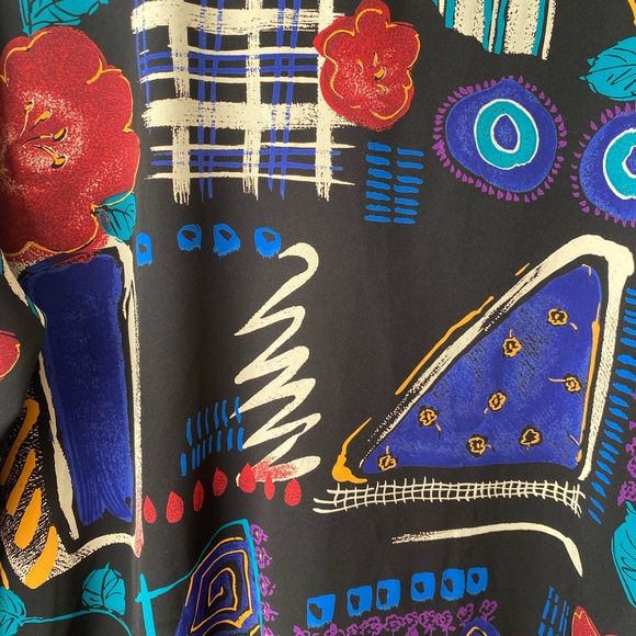 Abstract Silky Button Down Blouse VINTAGE - Picture 6 of 9